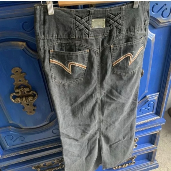 Vintage Lucy Denim Skirt Button Waist Rivet Large - Picture 4 of 4